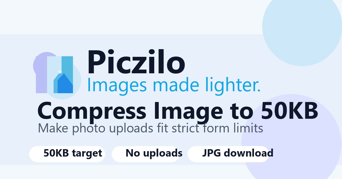 Guide graphic for compressing an image to 50KB with Piczilo